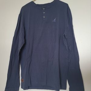 Kangol - Blue Longsleeved Henley - Size XL